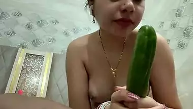 Punjabi horny wife masturbating with cucumber